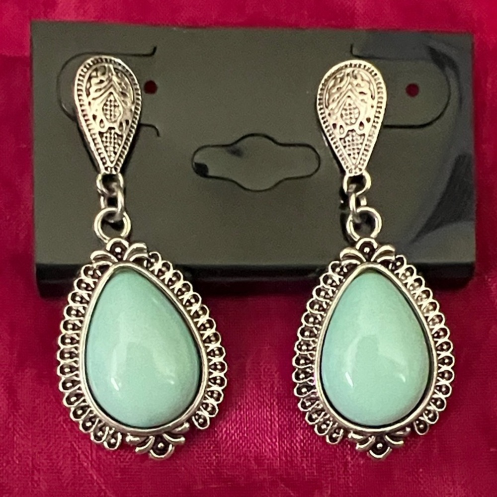 Chic Silver and Aqua Teardrop Earrings
